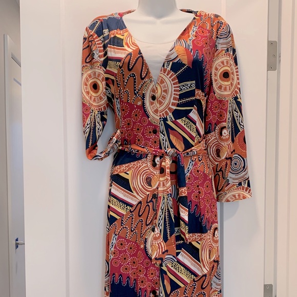 Navy & Pink Abstract Button Up Maxi Dress - Picture 3 of 5